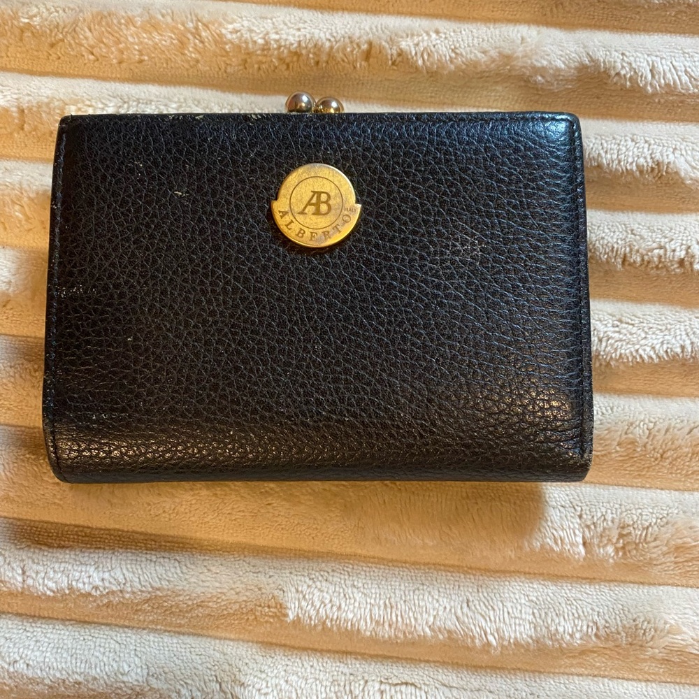 Vintage Alberto Black Leather Wallet with Gold Logo